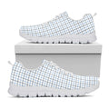 White And Blue Tattersall Pattern Print White Running Shoes