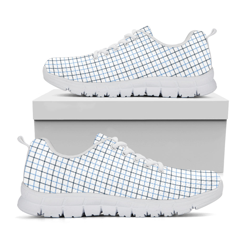 White And Blue Tattersall Pattern Print White Sneakers