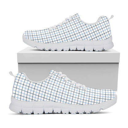 White And Blue Tattersall Pattern Print White Sneakers