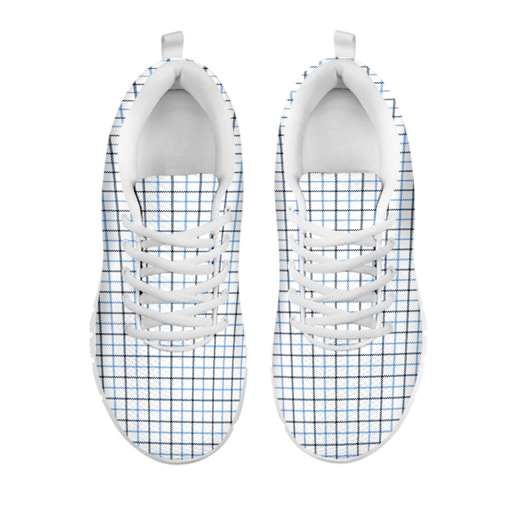 White And Blue Tattersall Pattern Print White Sneakers
