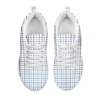 White And Blue Tattersall Pattern Print White Sneakers