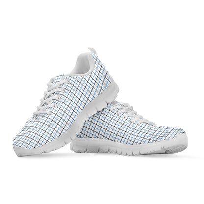 White And Blue Tattersall Pattern Print White Sneakers