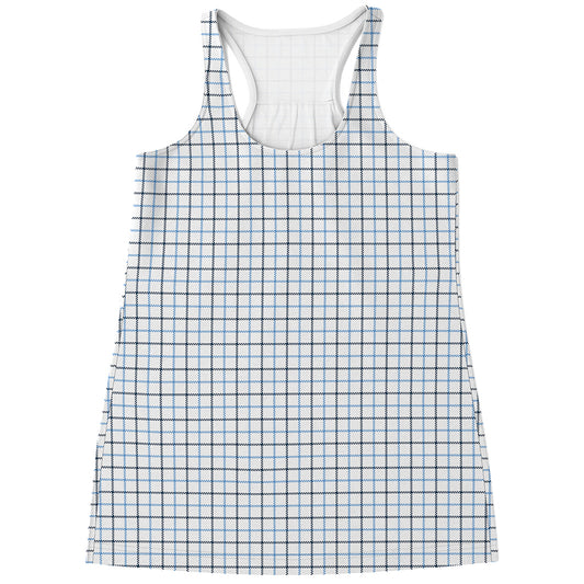 White And Blue Tattersall Pattern Print Women's Racerback Tank Top