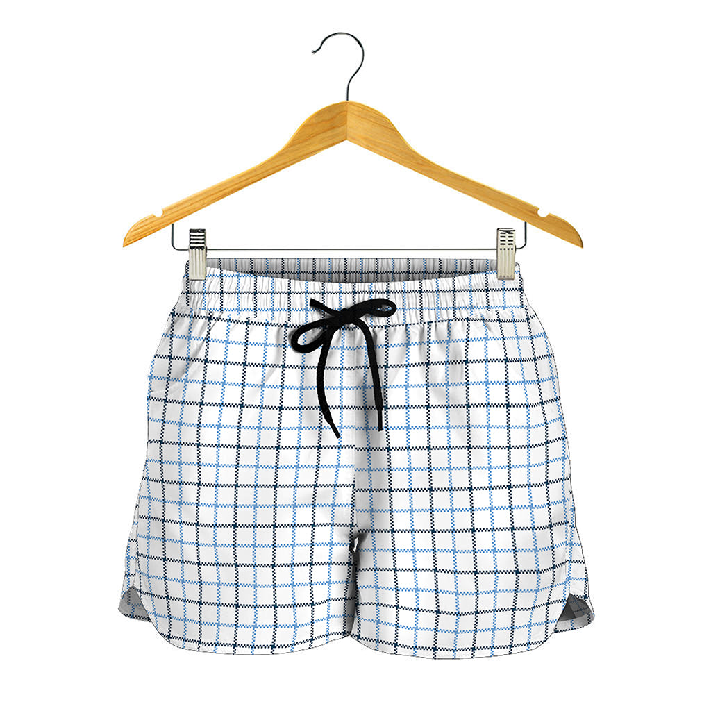 White And Blue Tattersall Pattern Print Women's Shorts