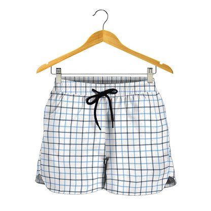 White And Blue Tattersall Pattern Print Women's Shorts