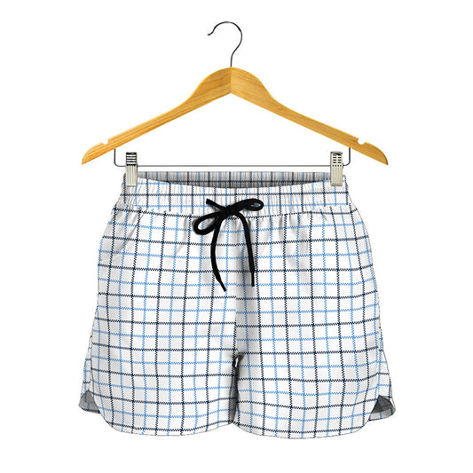 White And Blue Tattersall Pattern Print Women's Shorts