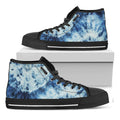 White And Blue Tie Dye Print Black High Top Sneakers