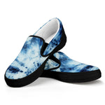 White And Blue Tie Dye Print Black Slip On Shoes