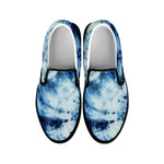 White And Blue Tie Dye Print Black Slip On Shoes