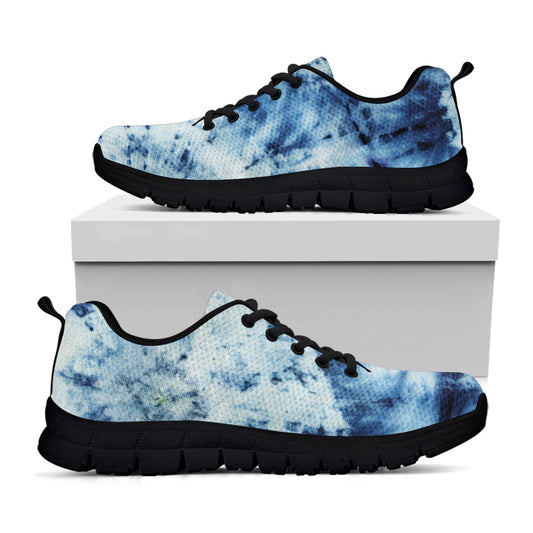 White And Blue Tie Dye Print Black Sneakers