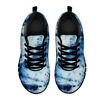 White And Blue Tie Dye Print Black Sneakers