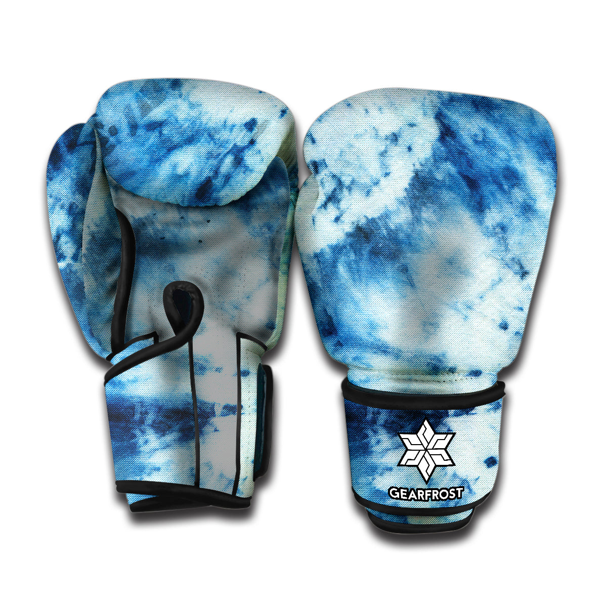 White And Blue Tie Dye Print Boxing Gloves