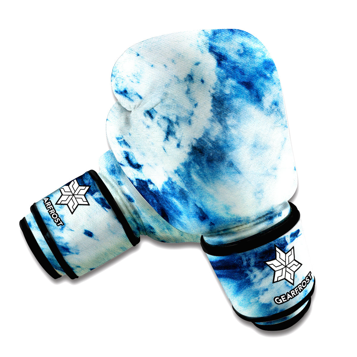 White And Blue Tie Dye Print Boxing Gloves