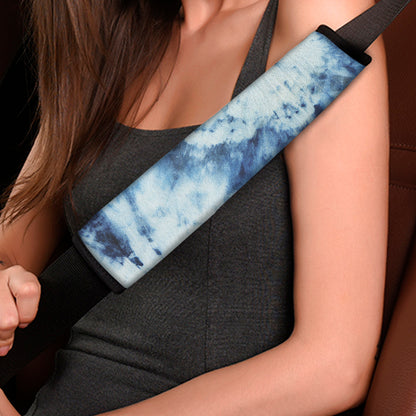 White And Blue Tie Dye Print Car Seat Belt Covers