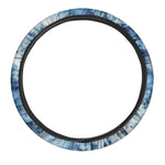 White And Blue Tie Dye Print Car Steering Wheel Cover