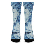 White And Blue Tie Dye Print Crew Socks