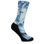 White And Blue Tie Dye Print Crew Socks