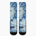 White And Blue Tie Dye Print Crew Socks