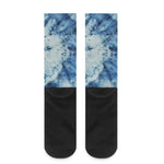 White And Blue Tie Dye Print Crew Socks