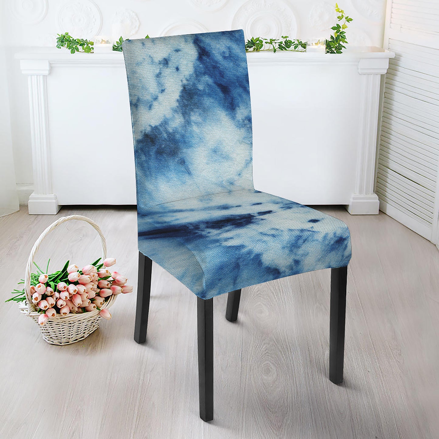 White And Blue Tie Dye Print Dining Chair Slipcover
