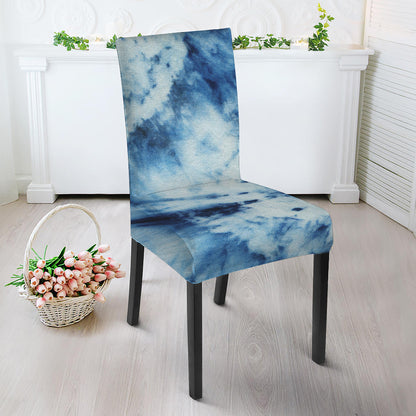 White And Blue Tie Dye Print Dining Chair Slipcover