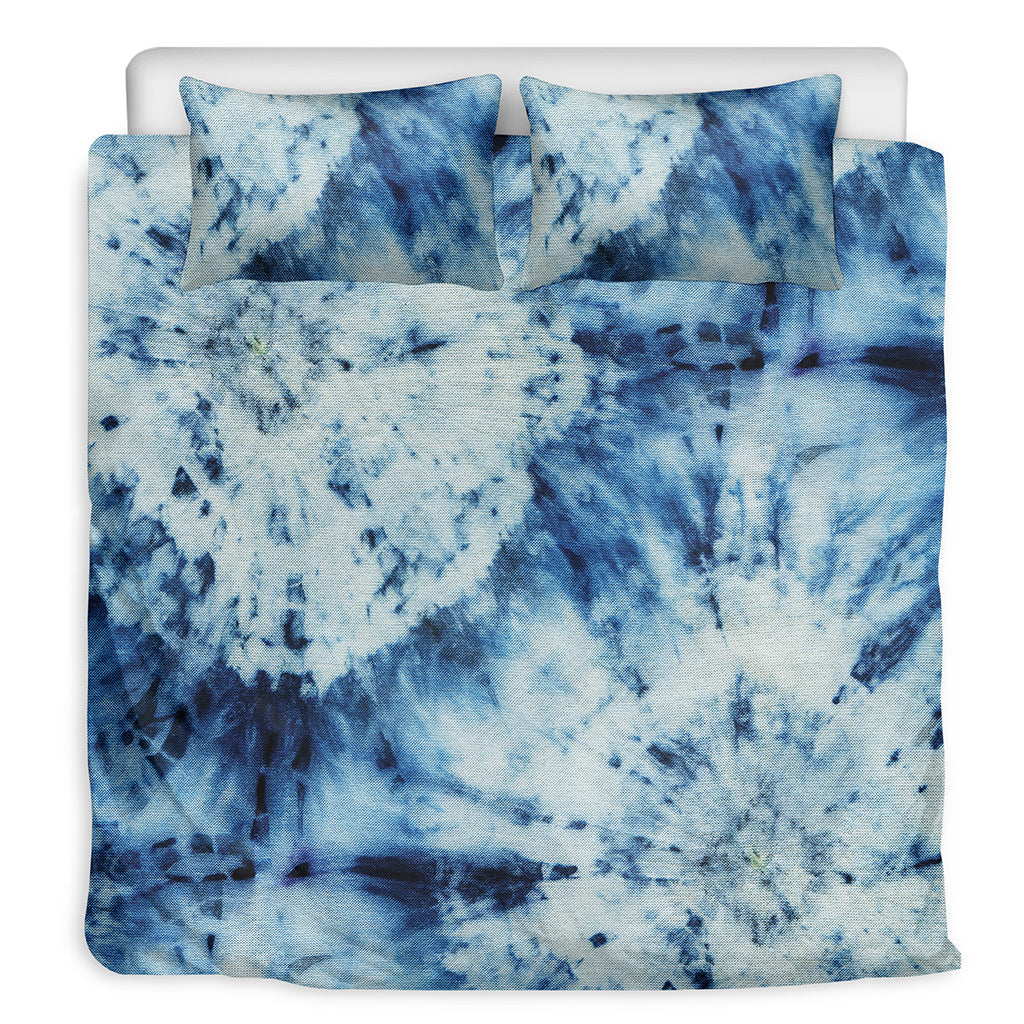 White And Blue Tie Dye Print Duvet Cover Bedding Set