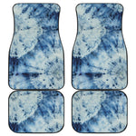 White And Blue Tie Dye Print Front and Back Car Floor Mats