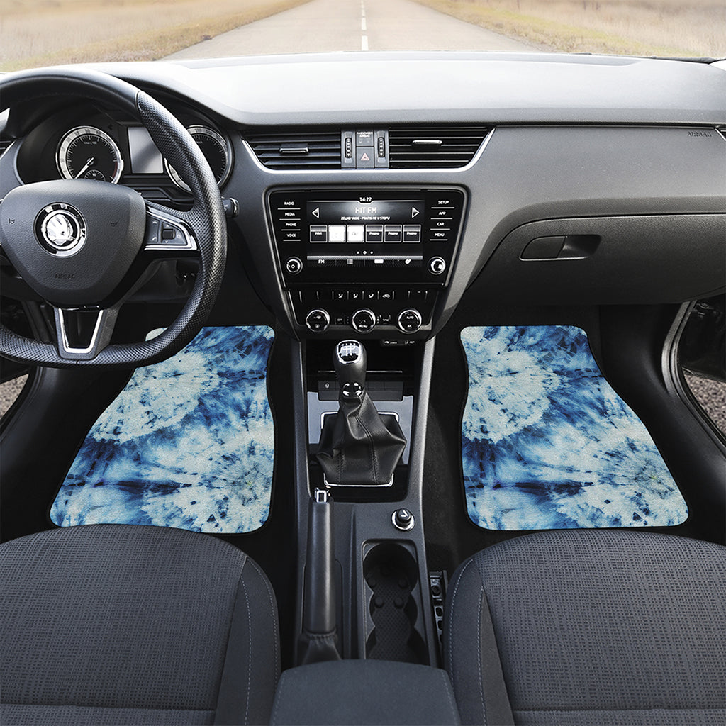 White And Blue Tie Dye Print Front and Back Car Floor Mats