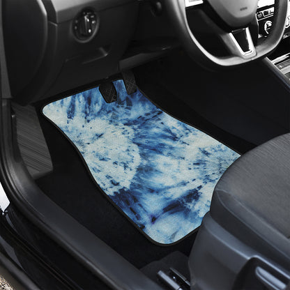 White And Blue Tie Dye Print Front and Back Car Floor Mats