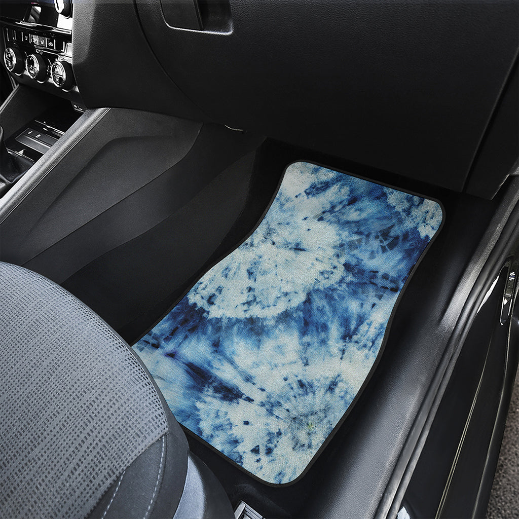 White And Blue Tie Dye Print Front and Back Car Floor Mats