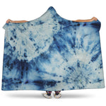 White And Blue Tie Dye Print Hooded Blanket