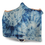 White And Blue Tie Dye Print Hooded Blanket