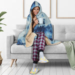 White And Blue Tie Dye Print Hooded Blanket