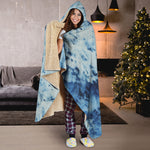 White And Blue Tie Dye Print Hooded Blanket