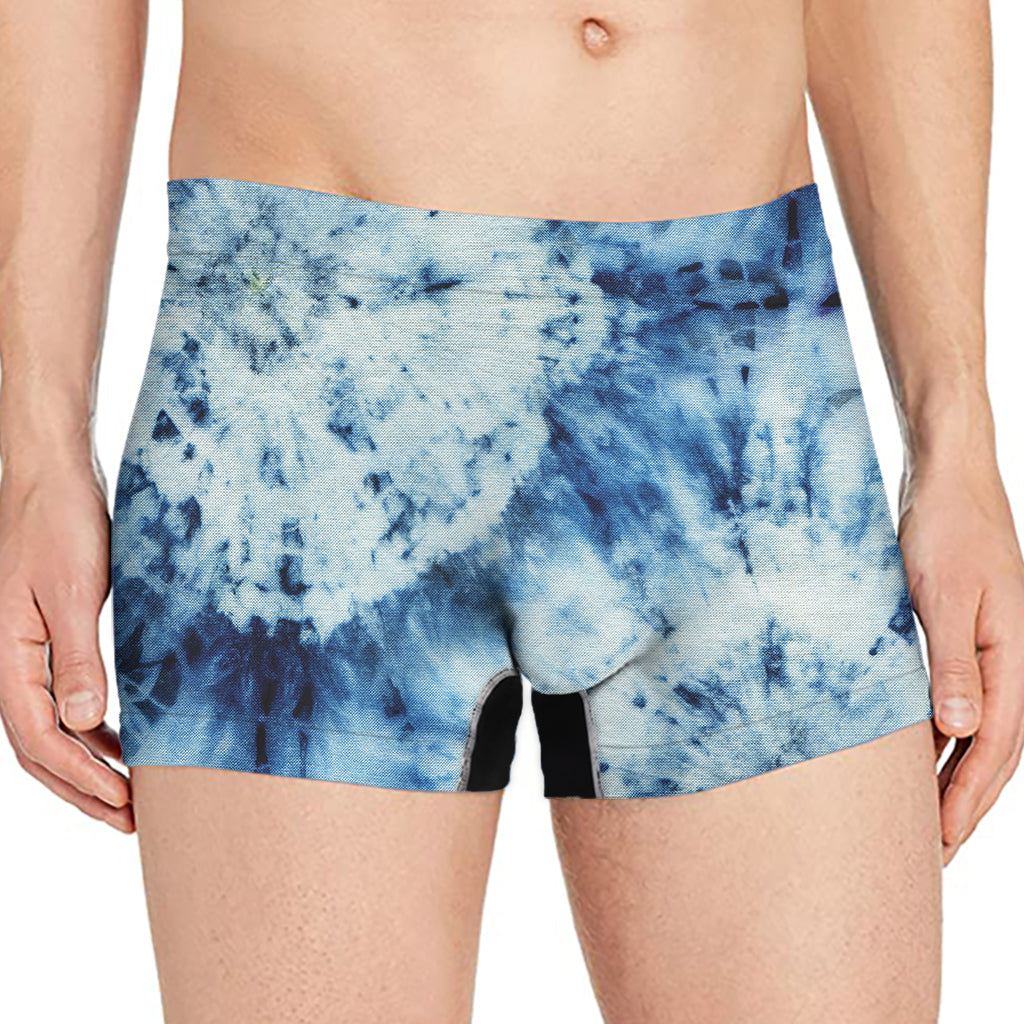 White And Blue Tie Dye Print Men's Boxer Briefs
