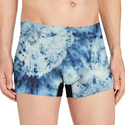 White And Blue Tie Dye Print Men's Boxer Briefs