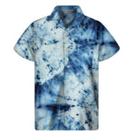 White And Blue Tie Dye Print Men's Short Sleeve Shirt