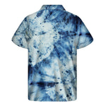 White And Blue Tie Dye Print Men's Short Sleeve Shirt