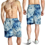 White And Blue Tie Dye Print Men's Shorts