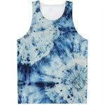 White And Blue Tie Dye Print Men's Tank Top
