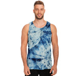 White And Blue Tie Dye Print Men's Tank Top