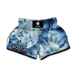 White And Blue Tie Dye Print Muay Thai Boxing Shorts
