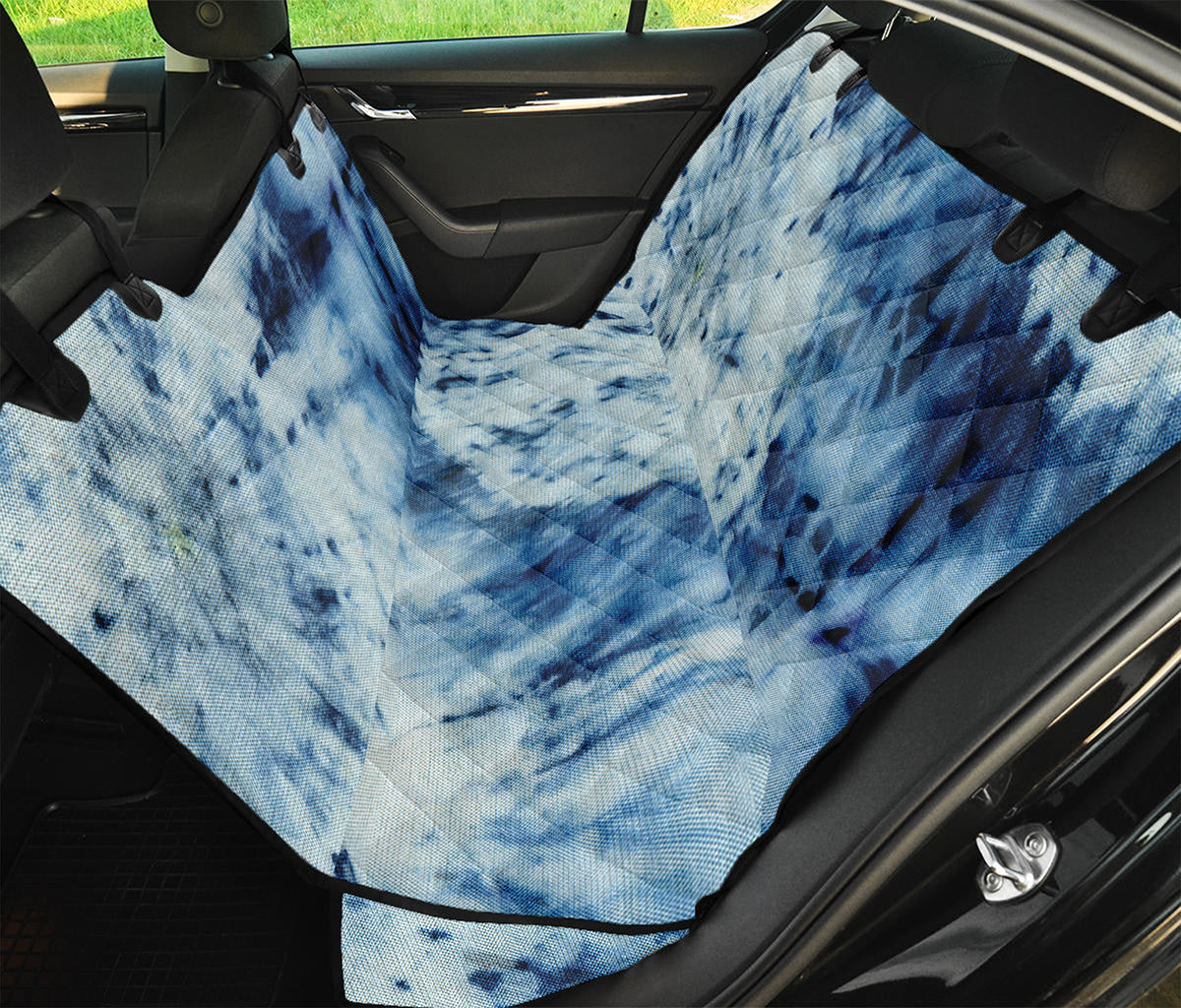 White And Blue Tie Dye Print Pet Car Back Seat Cover