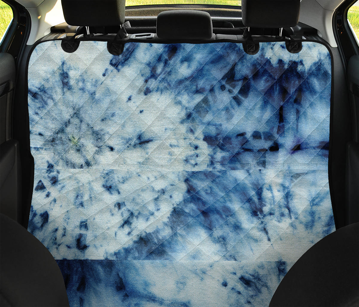 White And Blue Tie Dye Print Pet Car Back Seat Cover