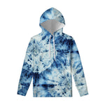 White And Blue Tie Dye Print Pullover Hoodie