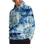 White And Blue Tie Dye Print Pullover Hoodie