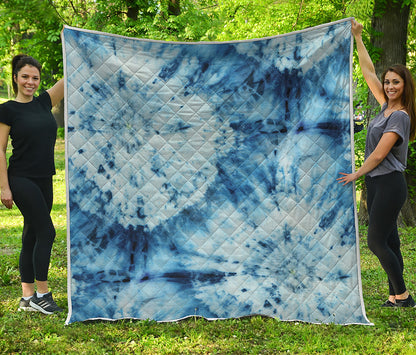 White And Blue Tie Dye Print Quilt