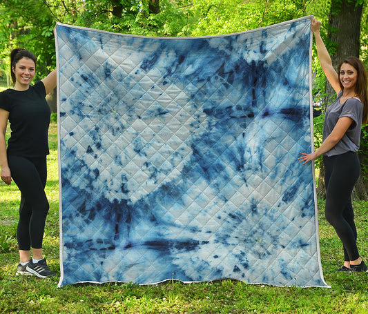 White And Blue Tie Dye Print Quilt