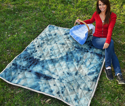 White And Blue Tie Dye Print Quilt