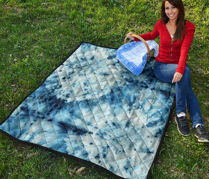 White And Blue Tie Dye Print Quilt